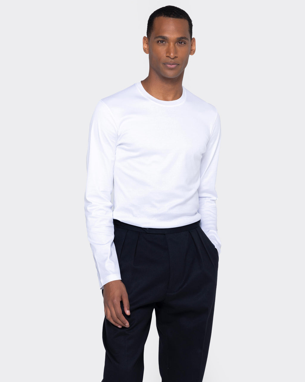 T shirt uomo manica lunga tinta unita Bianca 100% Cotone alta qualità