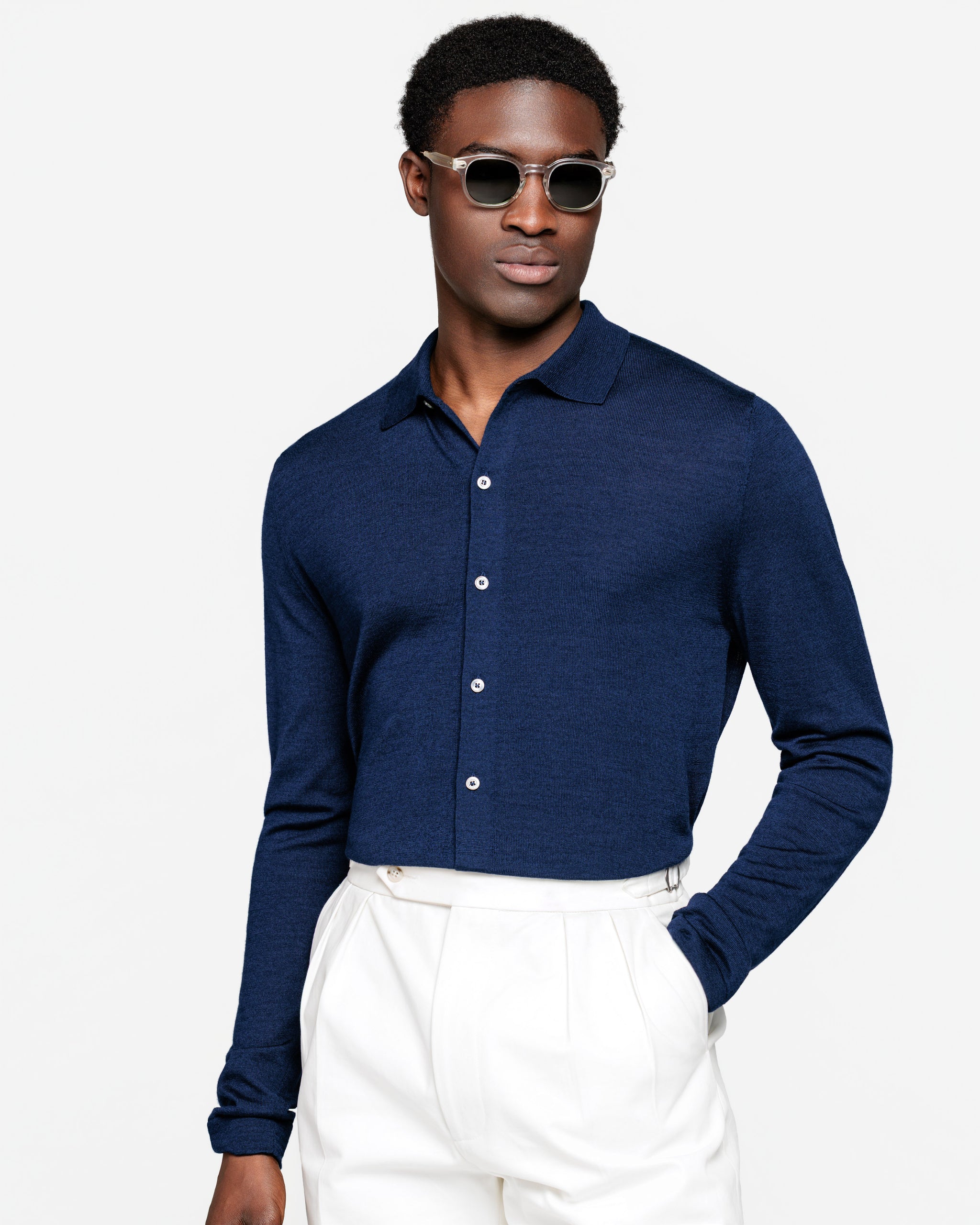 Camicia manica lunga tinta unita Blu Marino Lana Seta | Filatori