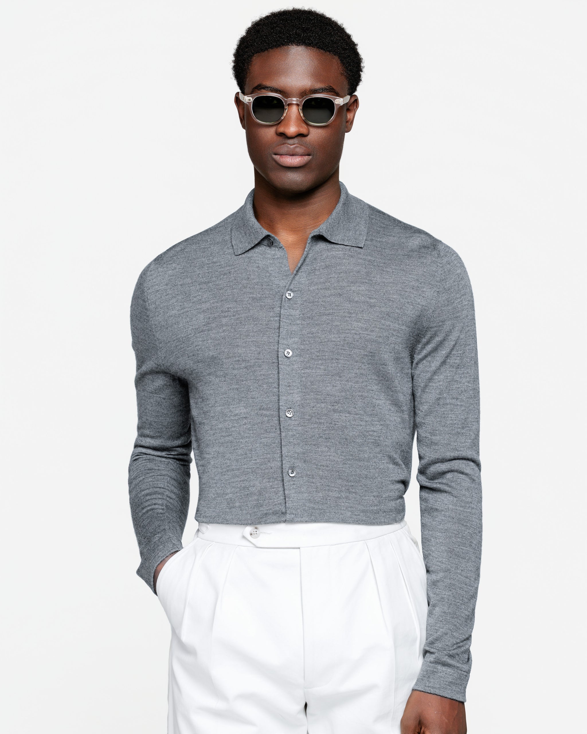 Camicia manica lunga tinta unita Grigio Carbone Lana Seta | Filatori