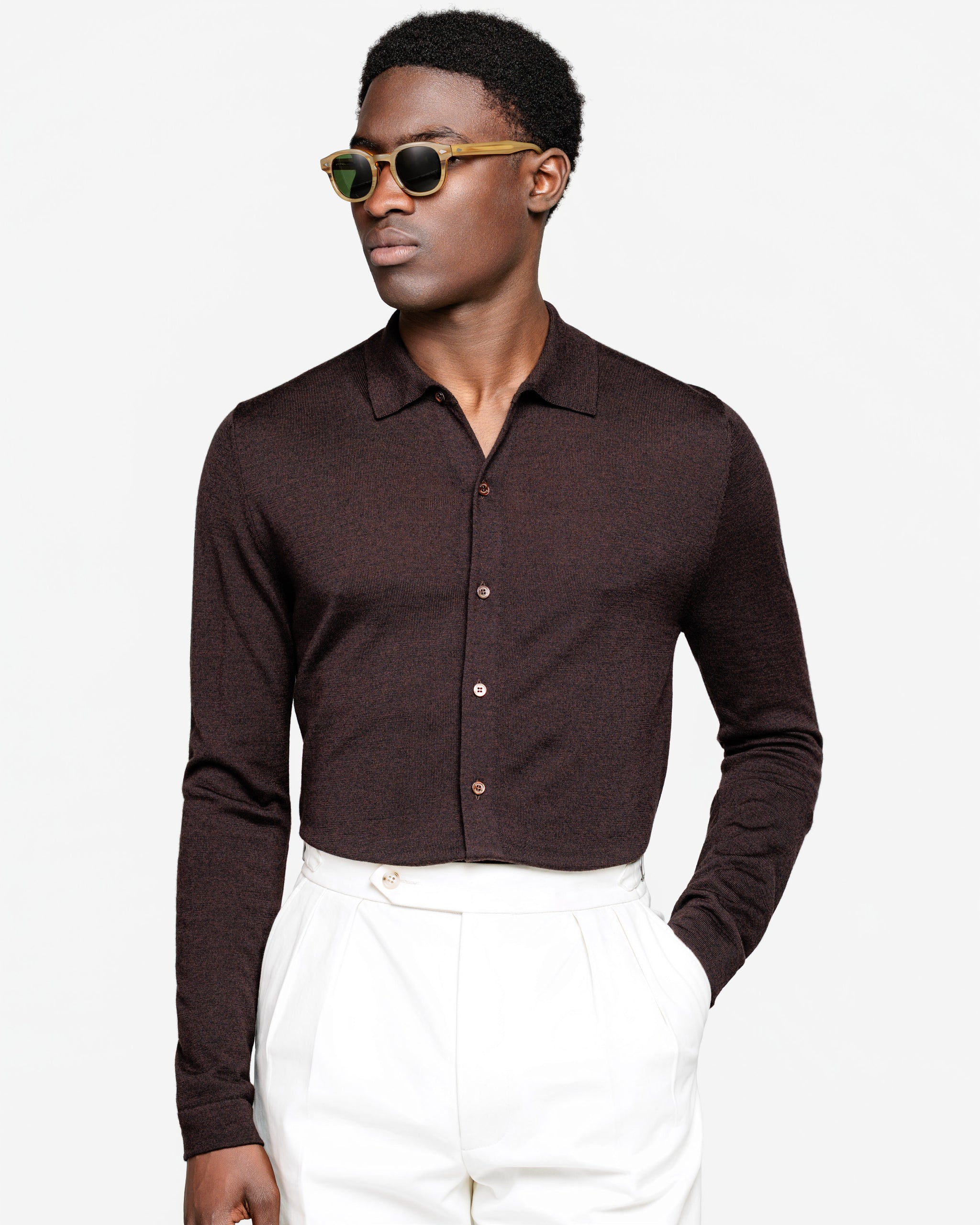 Camicia manica lunga tinta unita Marrone Lana Seta | Filatori