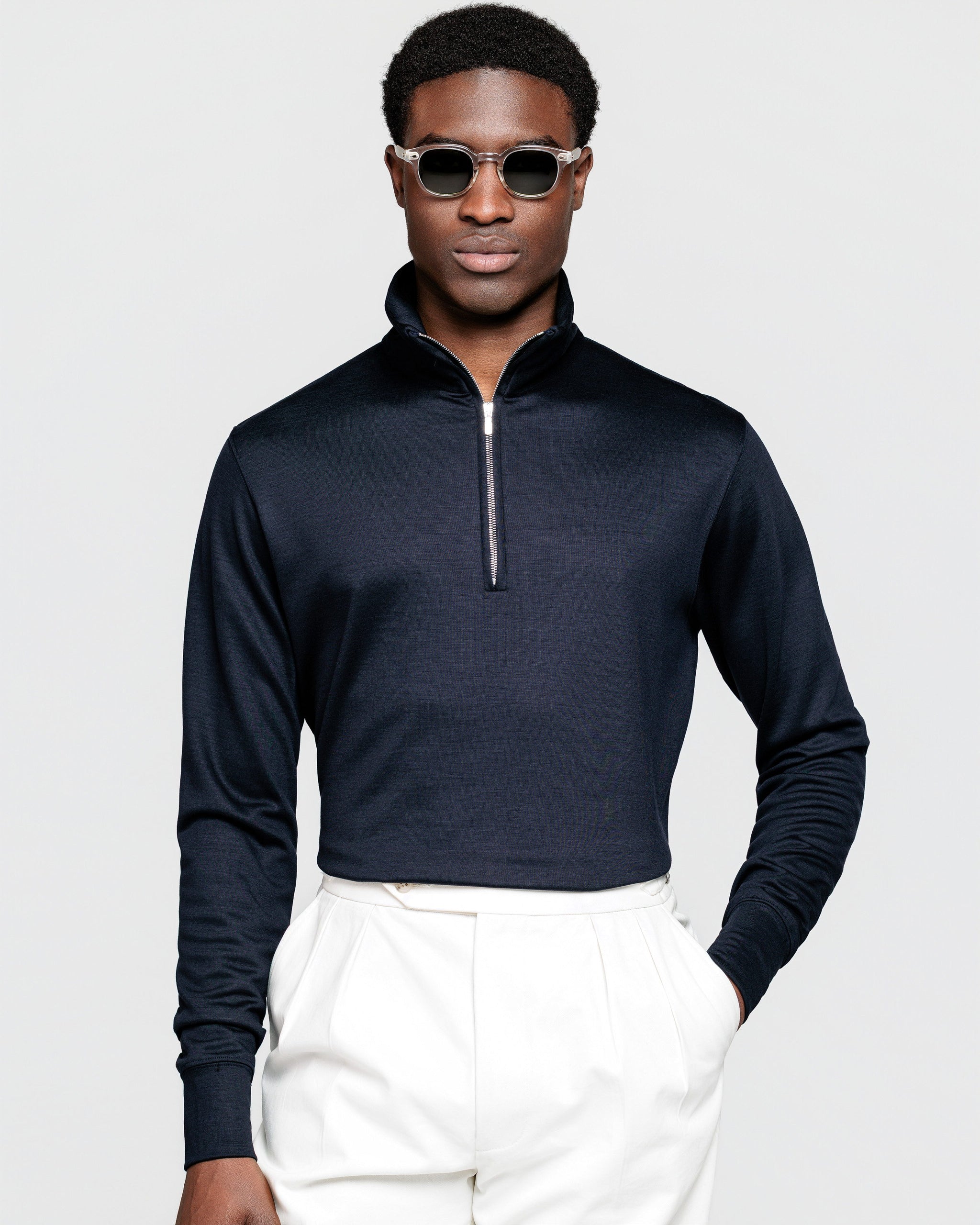 Blue Half zip sweatshirt in Wool Super 150's | Filatori