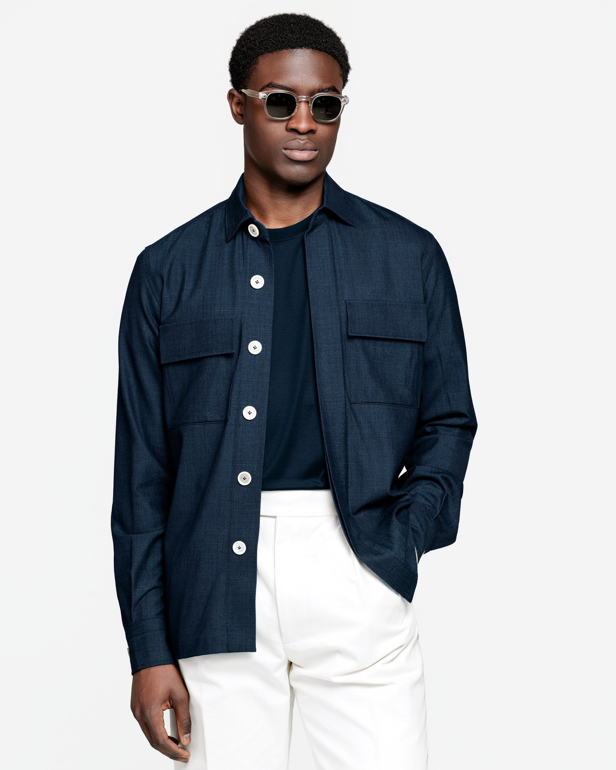 Denim Overshirt in Wool Silk Linen | Filatori 