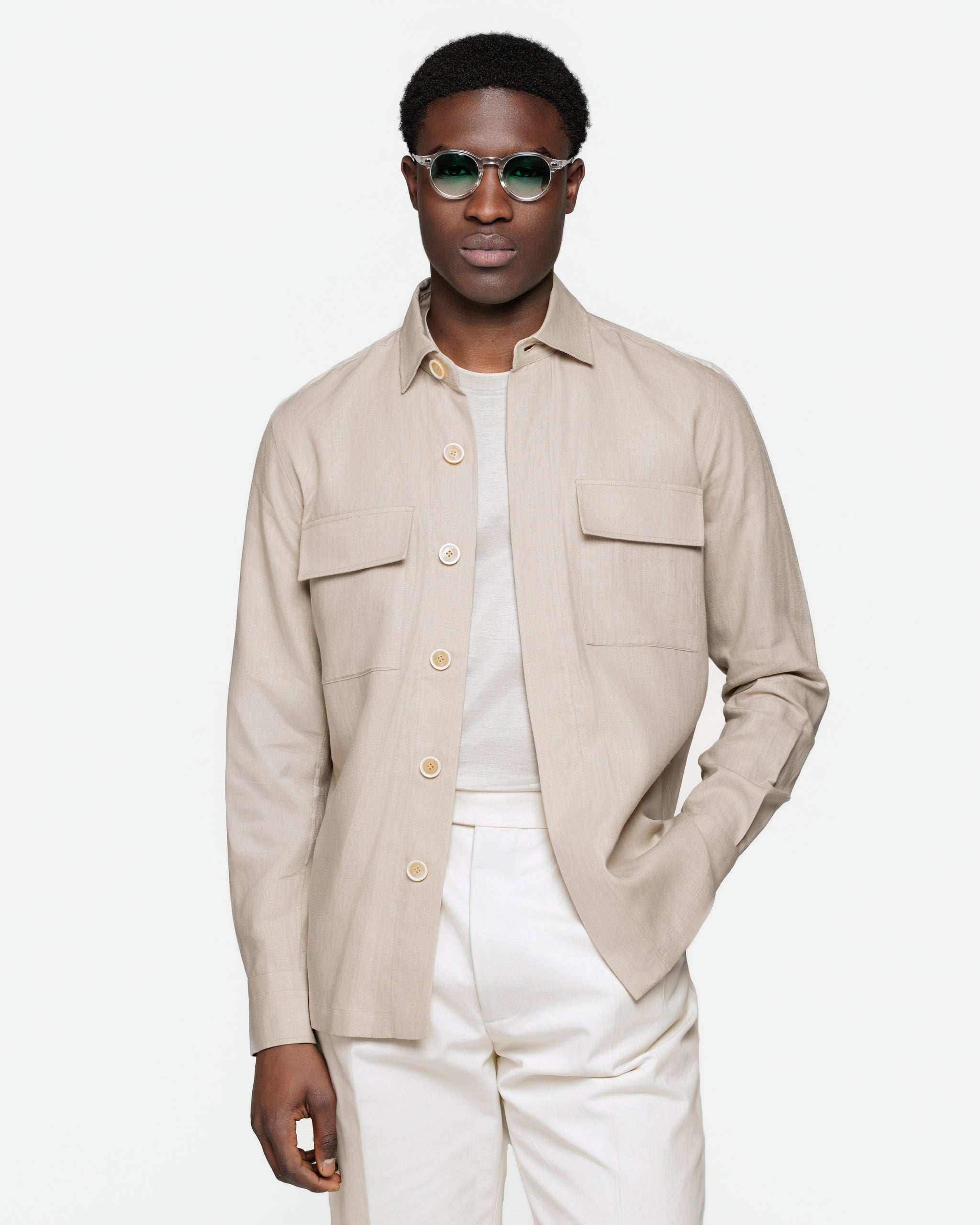 Overshirt tinta unita Sabbia Puro Lino | Filatori