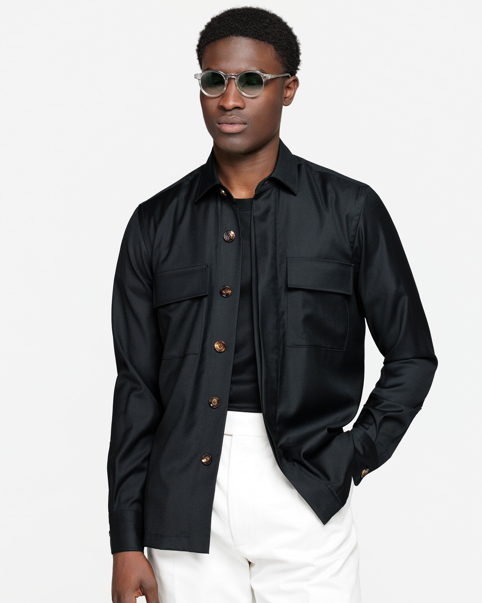 Overshirt in Black Fresco Wool Super 150's | Filatori 