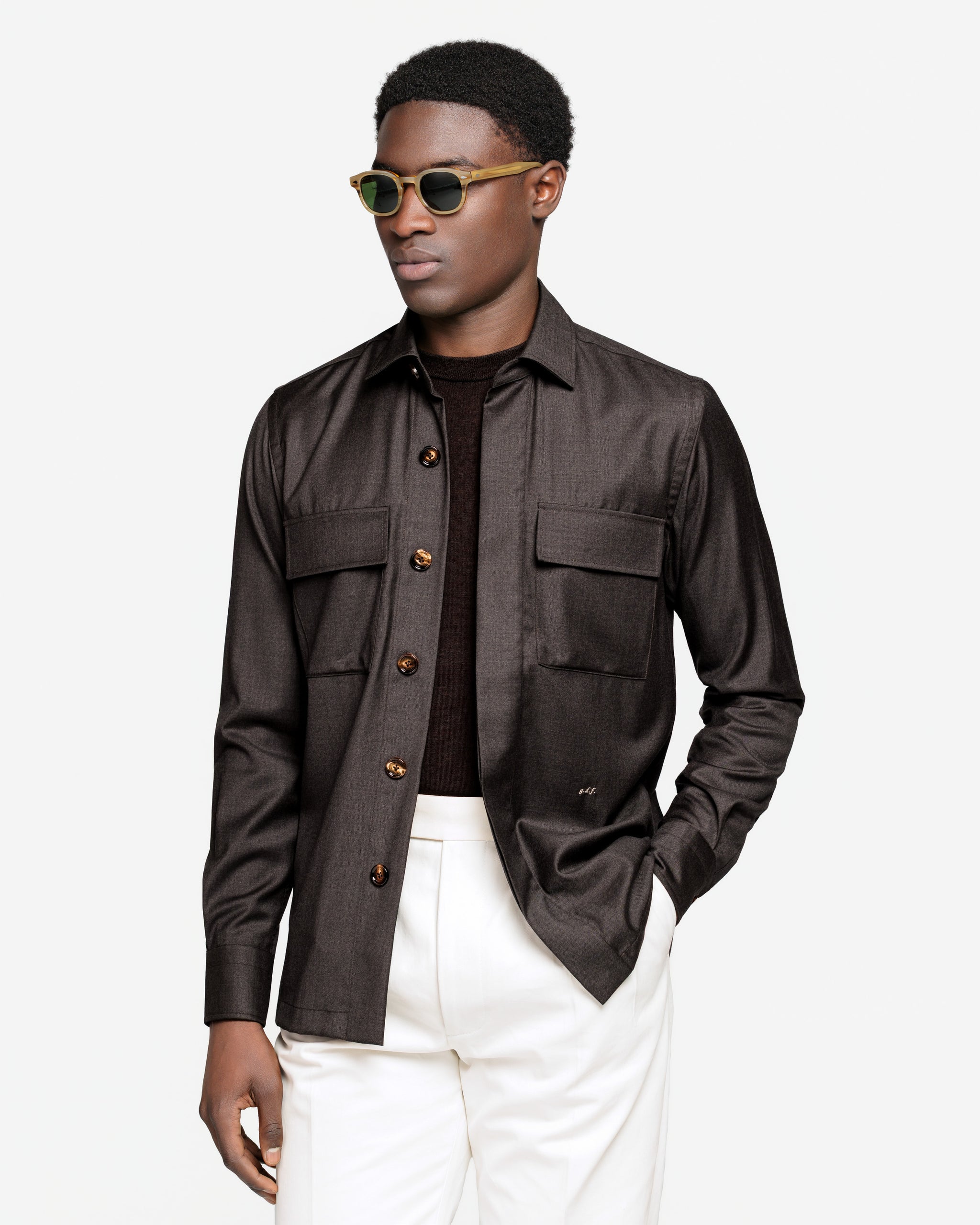 Overshirt in Brown Saxon Merino Super 150's Summer Wool | Filatori.