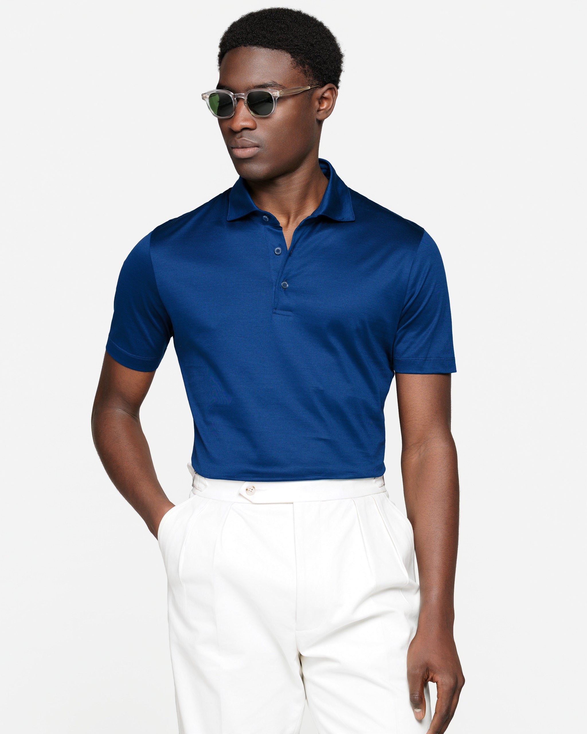 Blue Short Sleeve Classic Three-Button Polo 100% Egyptian Cotton | Filatori