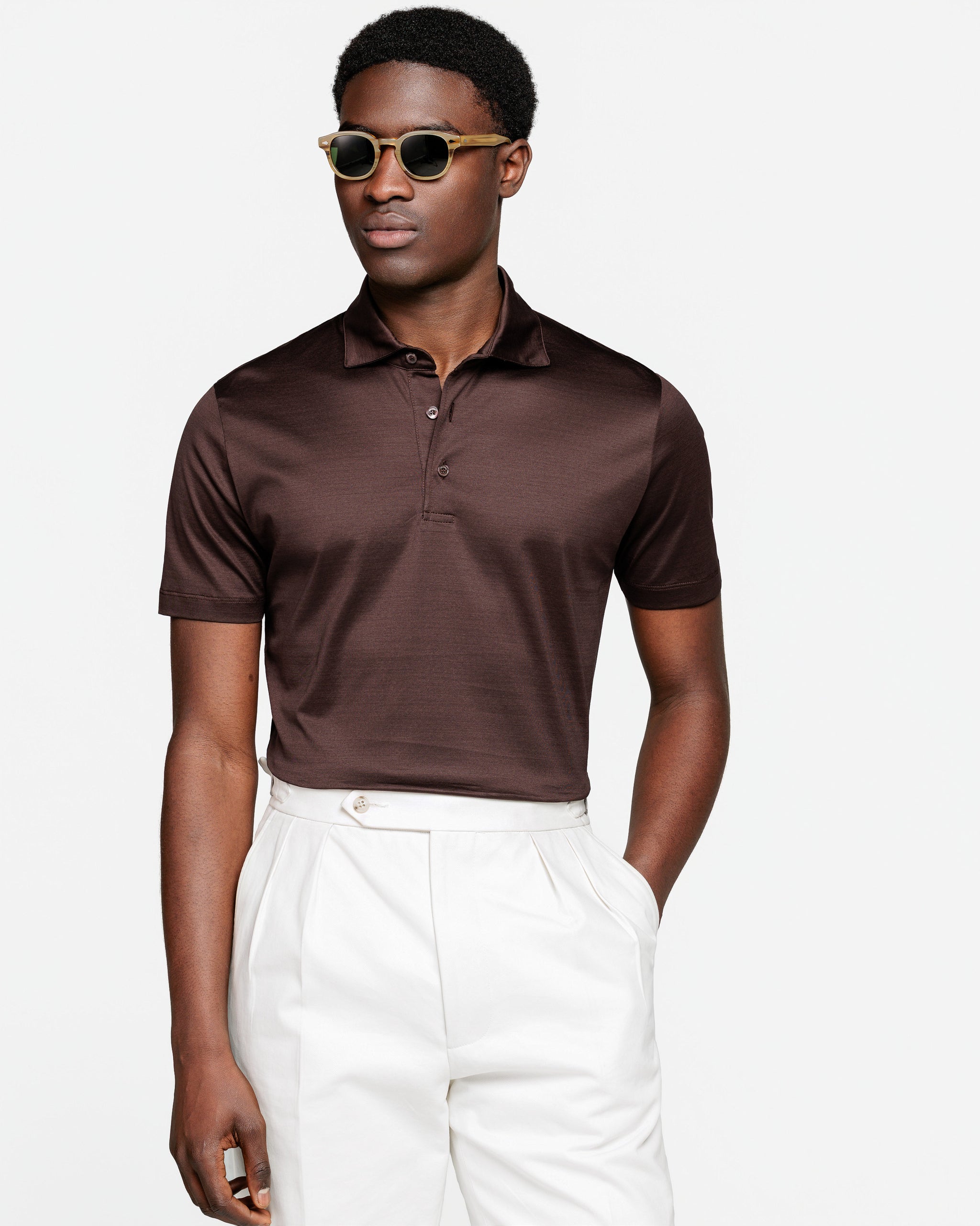 Polo Classica 3 bottoni manica corta tinta unita Marrone 100% Cotone egiziano | Filatori