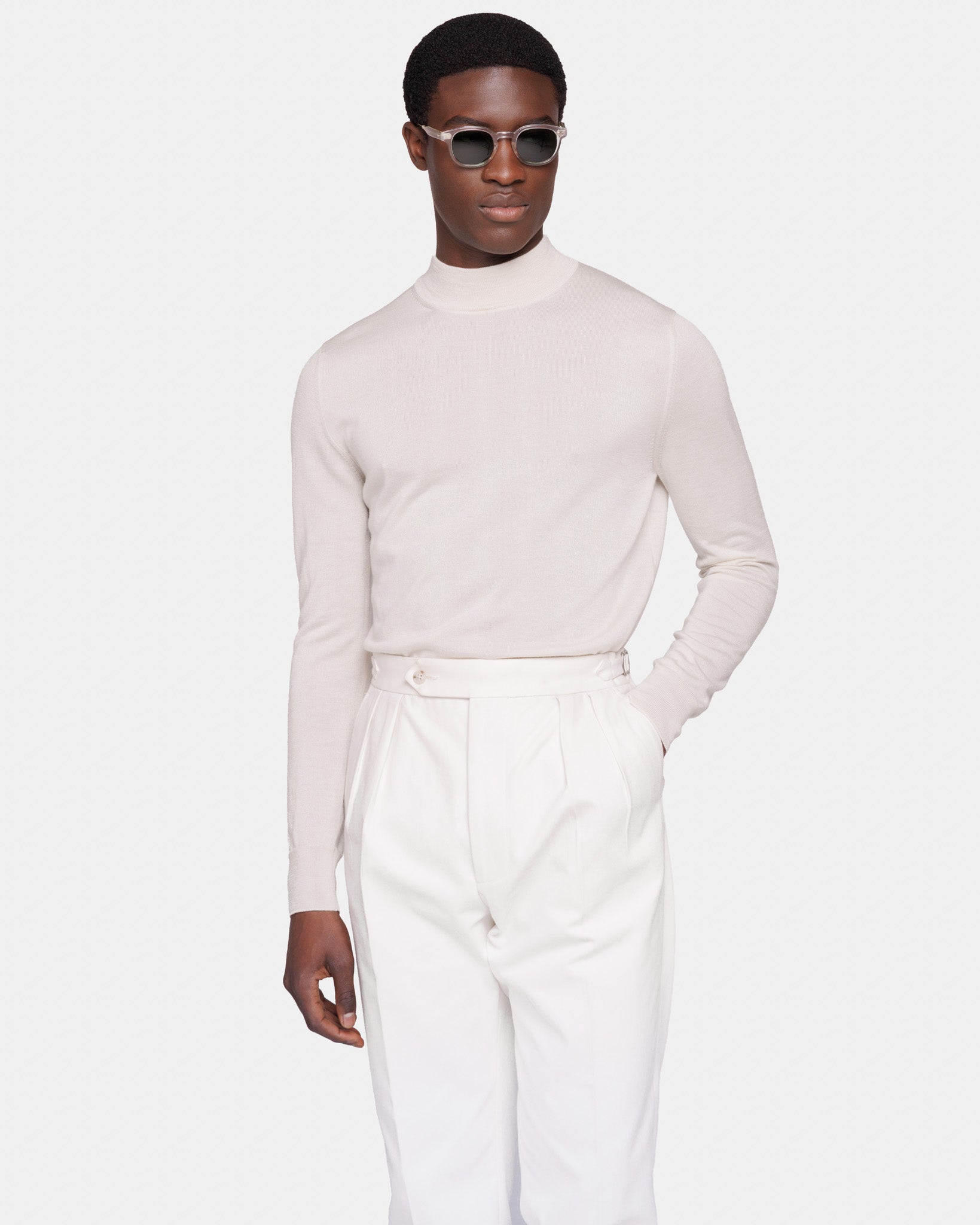 Natural Long Sleeved Highneck Knitwear in Cashmere Mulberry Silk | Filatori