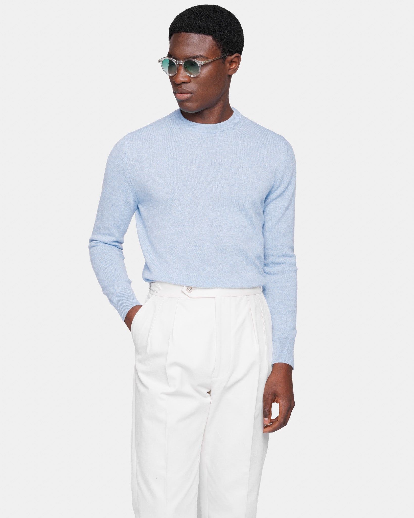 Sky Blue Long Sleeved Crewneck Knitwear in 100% Pure Cashmere Crown Reserve | Filatori