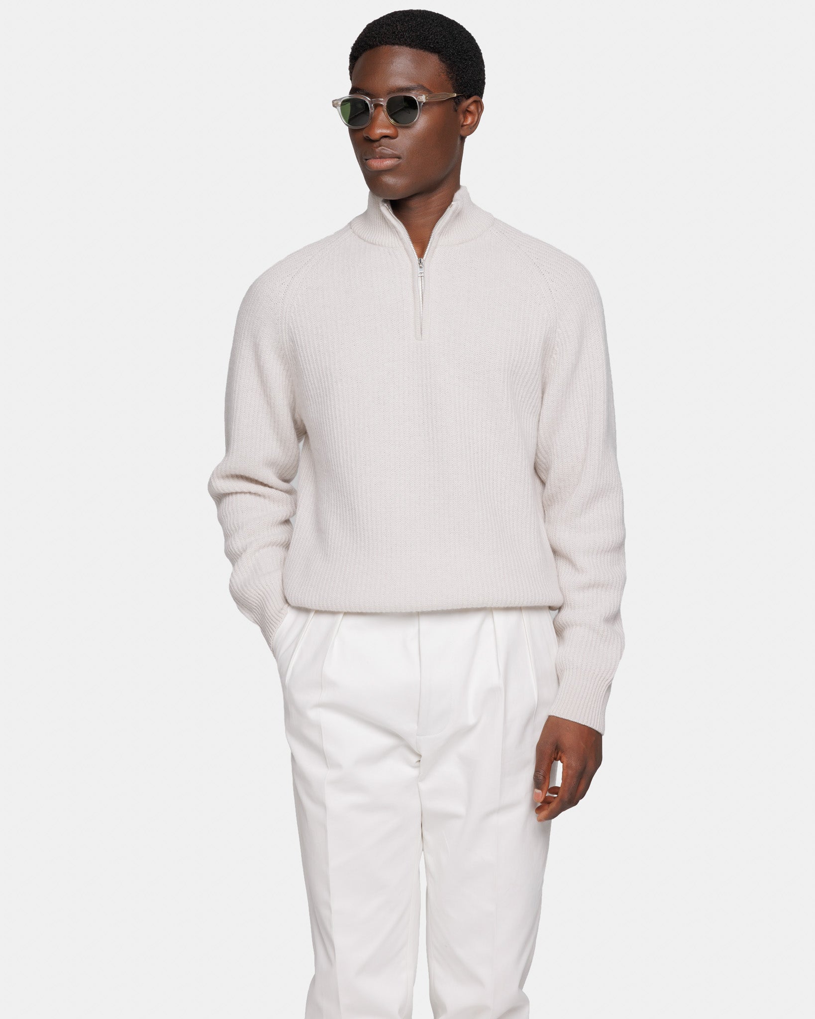 Meringue Long Sleeve Highneck Zip in Ultra-Soft Super 100's Wool | Filatori