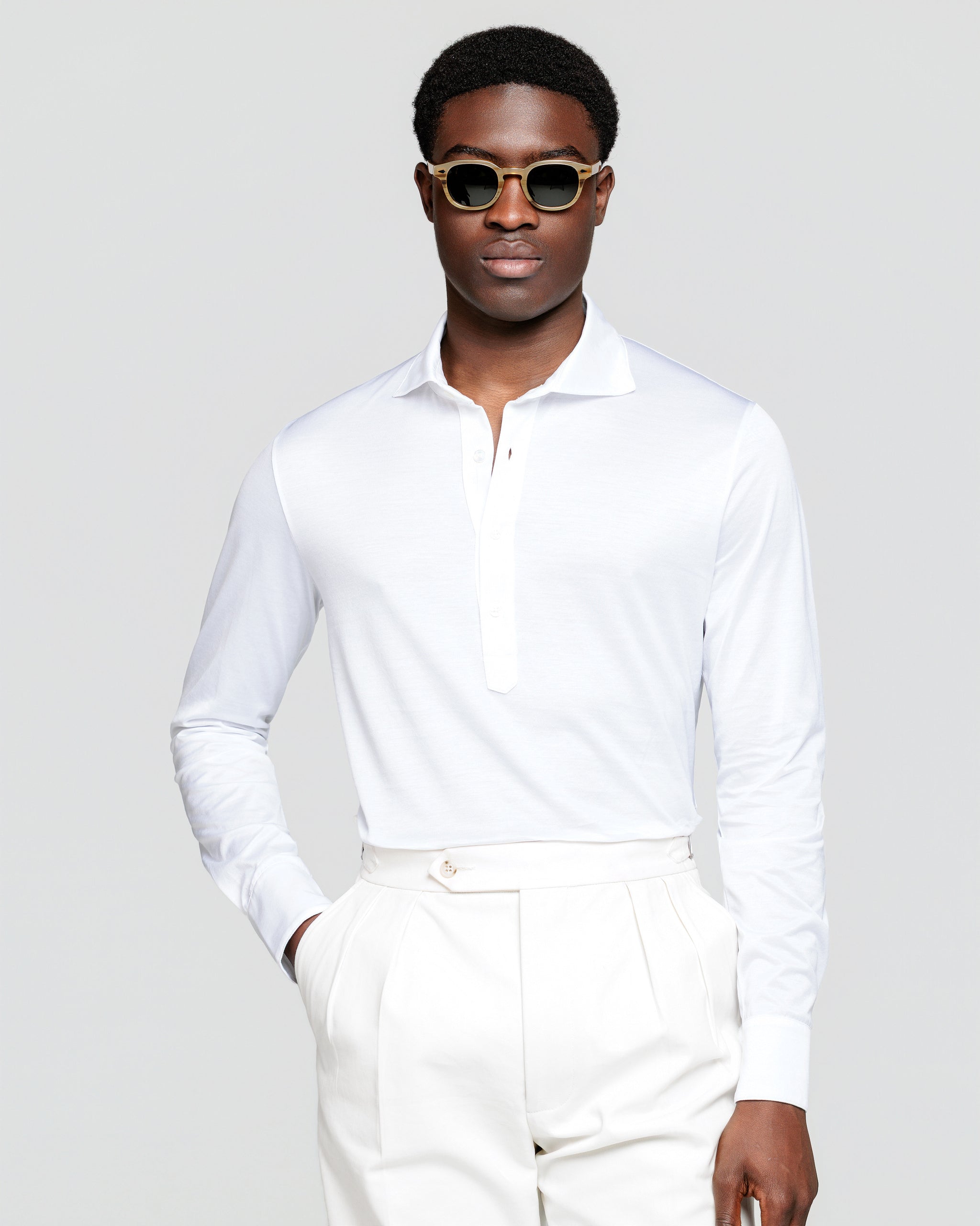 White Long Sleeve Polo Shirt 100% Cotton Micro Piqué 120/2 | Filatori
