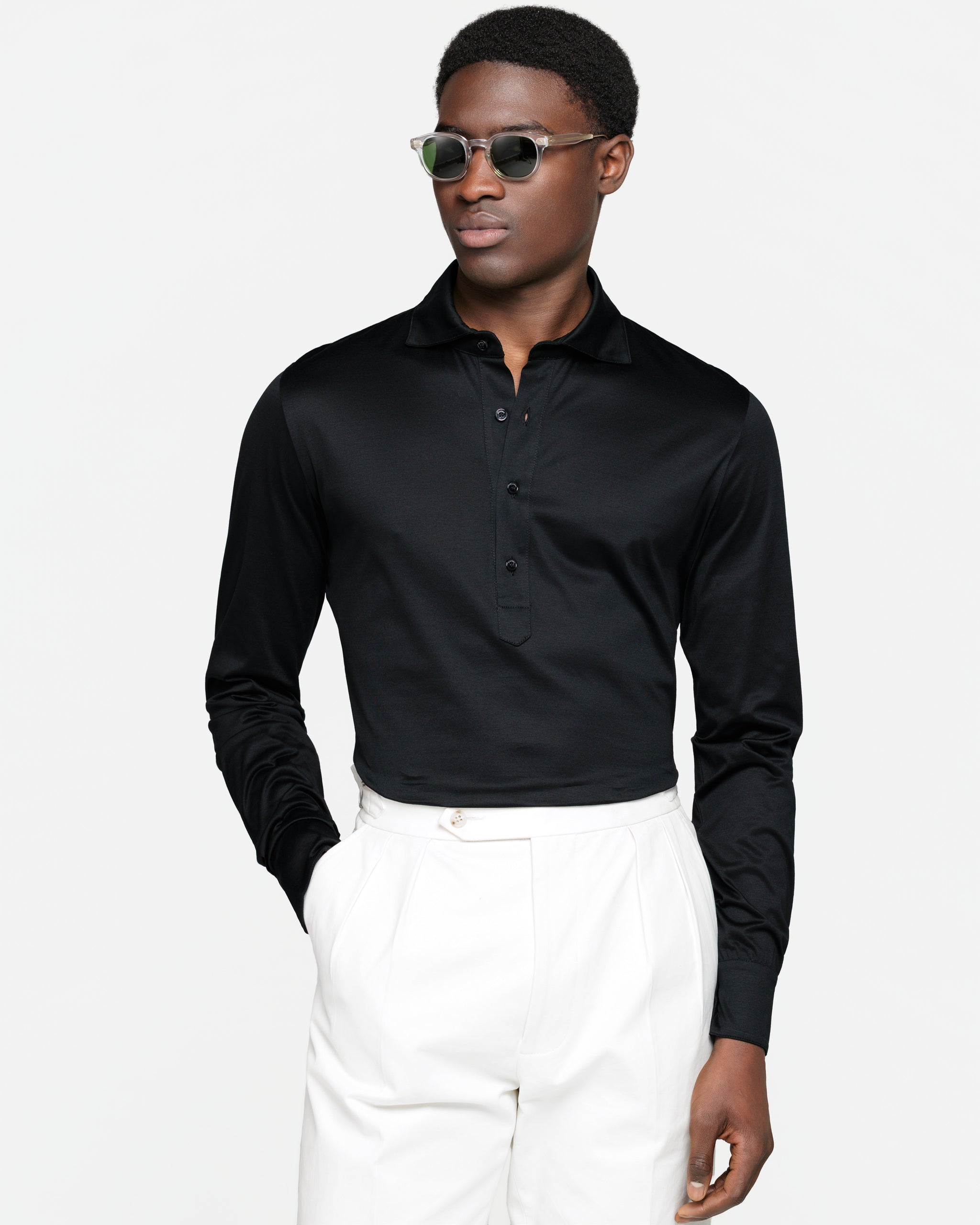 Polo Camicia manica lunga tinta unita Nera 100% Cotone egiziano | Filatori