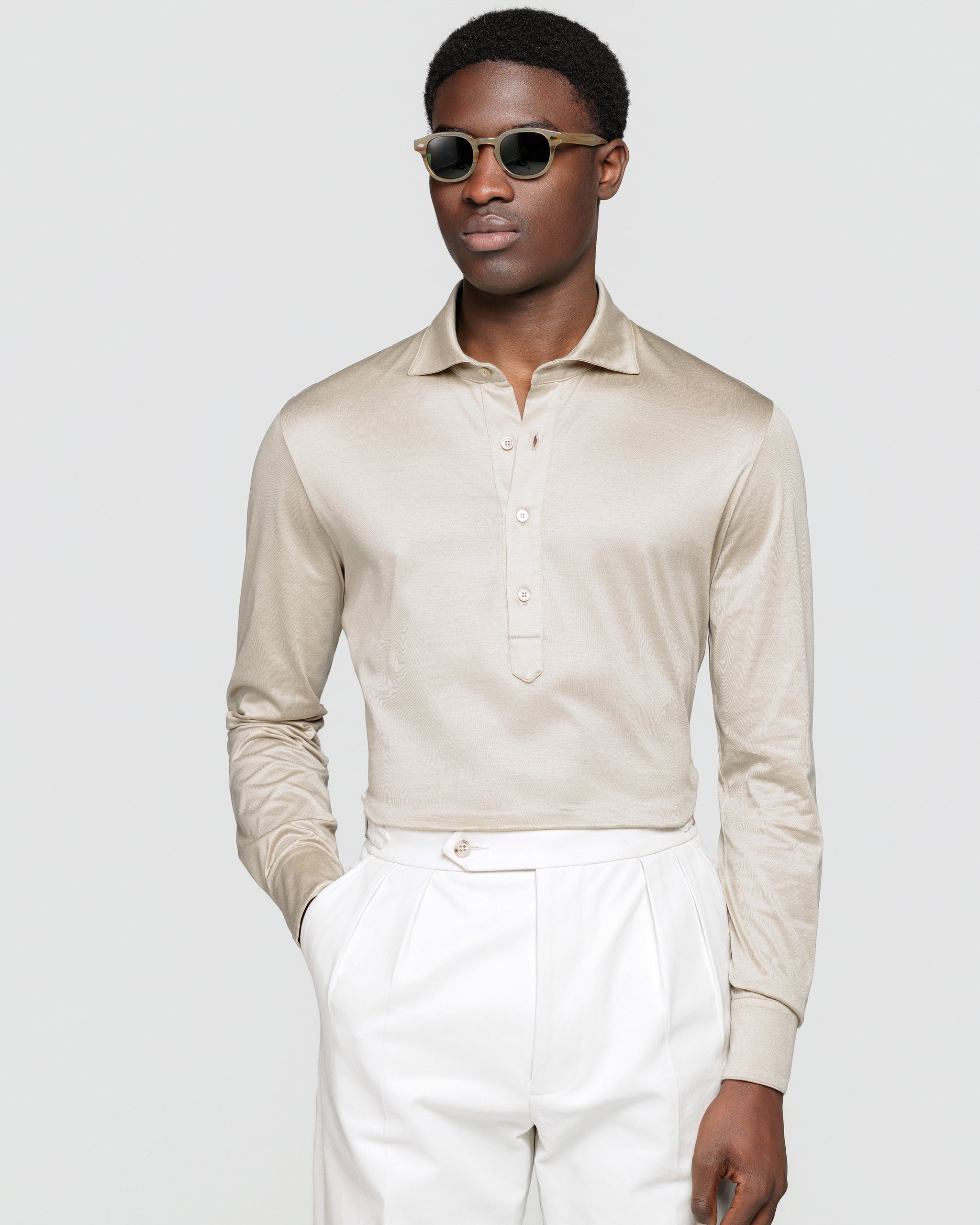 Sand Long Sleeve Polo Shirt 100% Egyptian Cotton | Filatori