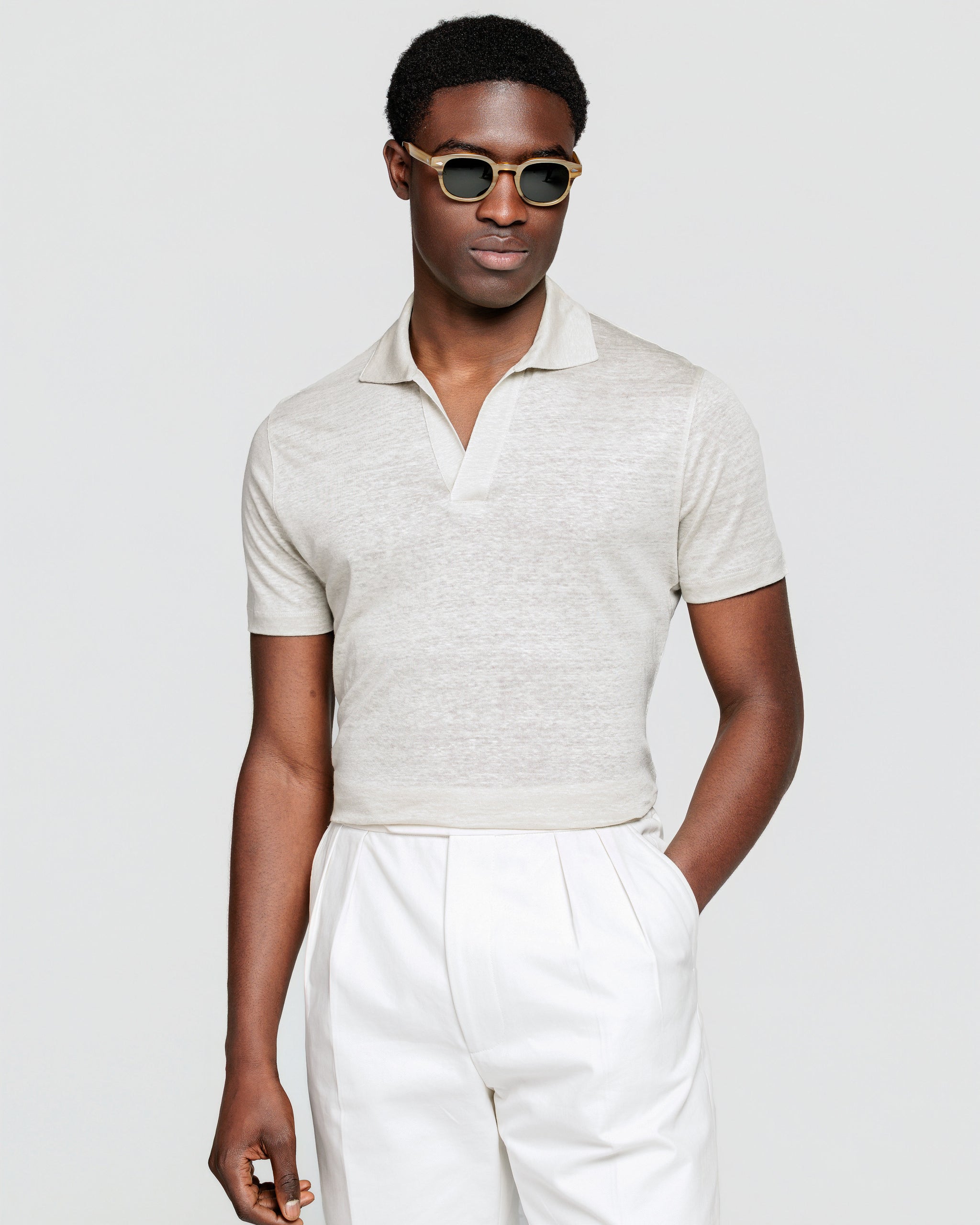 Rope Short Sleeve Buttonless Polo 100% Masters of Linen | Filatori
