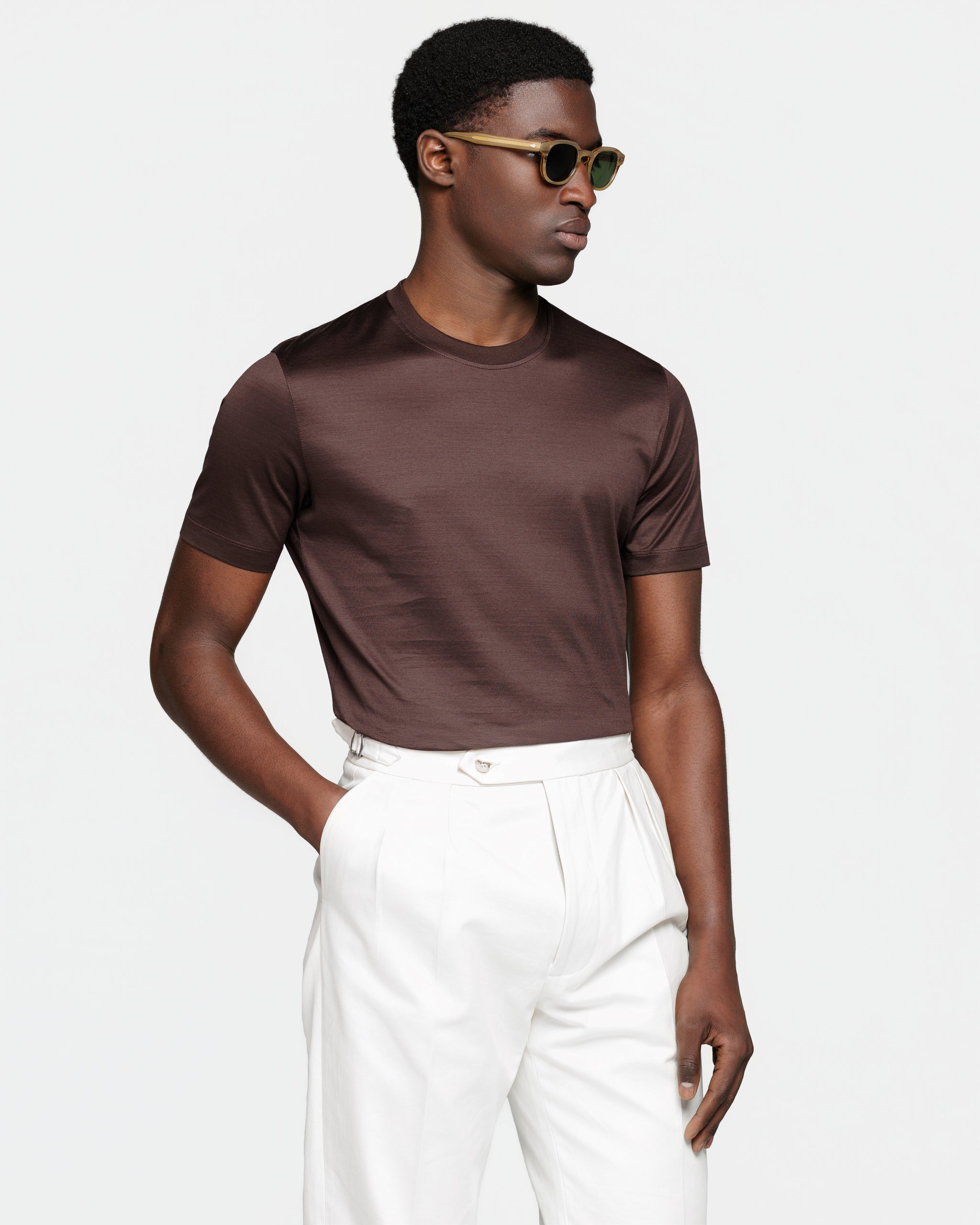 T shirt manica corta tinta unita Marrone 100% Cotone egiziano | Filatori