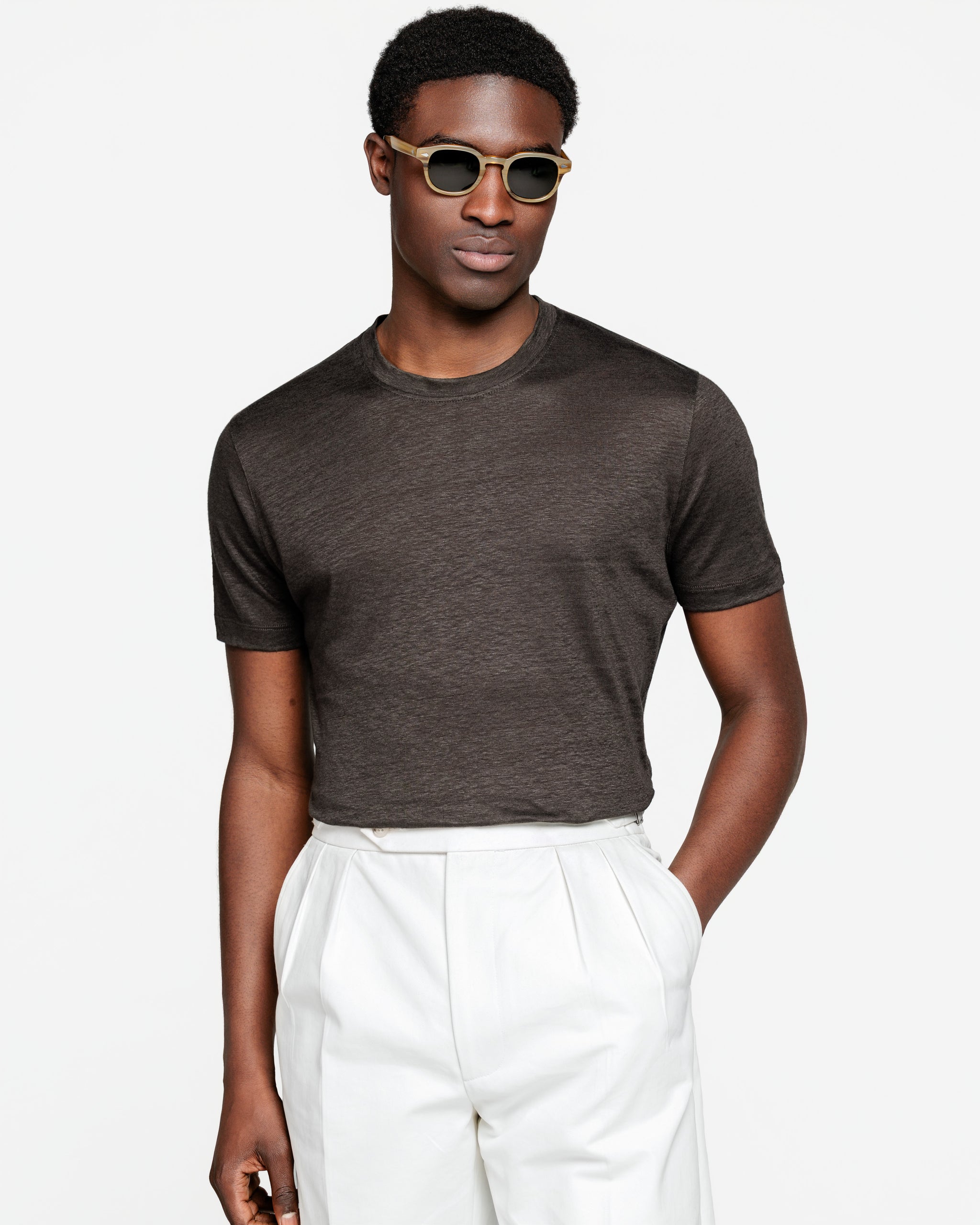 Brown Short Sleeve T-Shirt 100% Masters of Linen | Filatori 