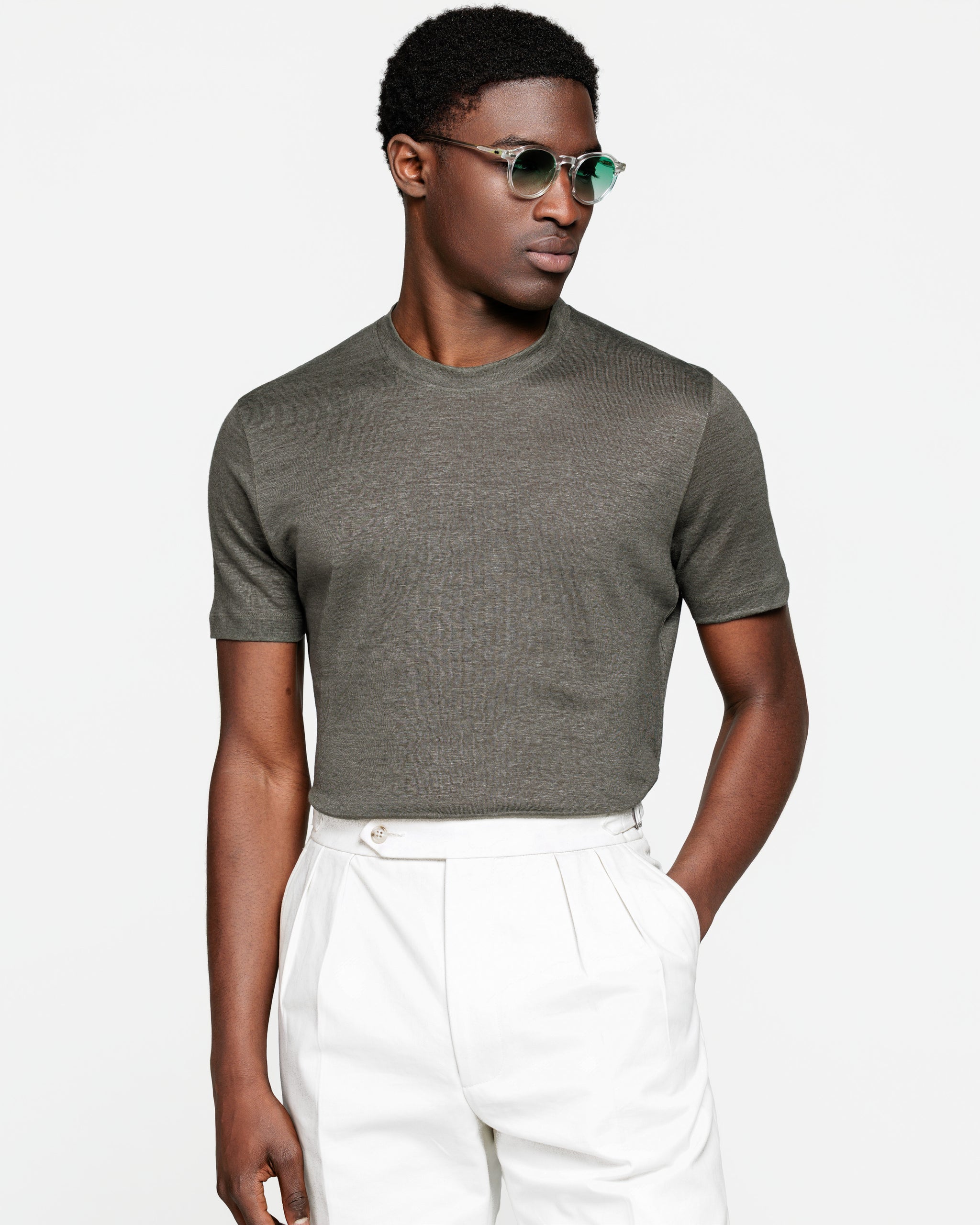 T shirt manica corta tinta unita Verde Militare 100% Masters of Linen | Filatori